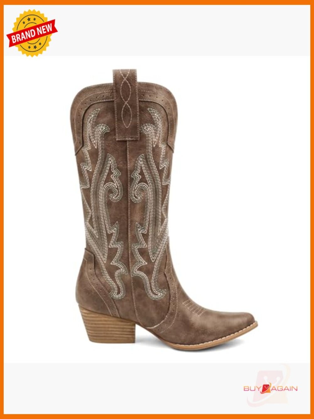 Mid-Calf Cowboy Boots Pointy Toe Embroidered Western Chunky Heels - Picture 4 of 7